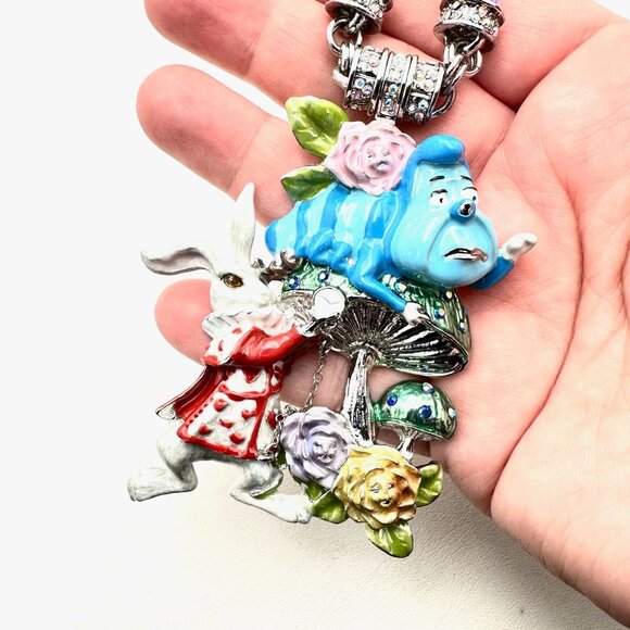 Kirks Folly Womens Necklace Crystal Magnetic Alice in Wonderland Rabbit Silver - Picture 2 of 4